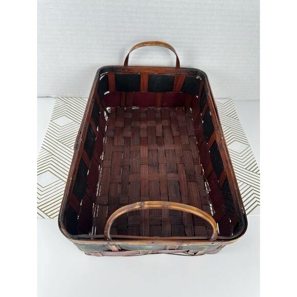 Vintage Handwoven Wooden Basket – Red & Green Rustic Storage Décor – 20” Long - Picture 4 of 6